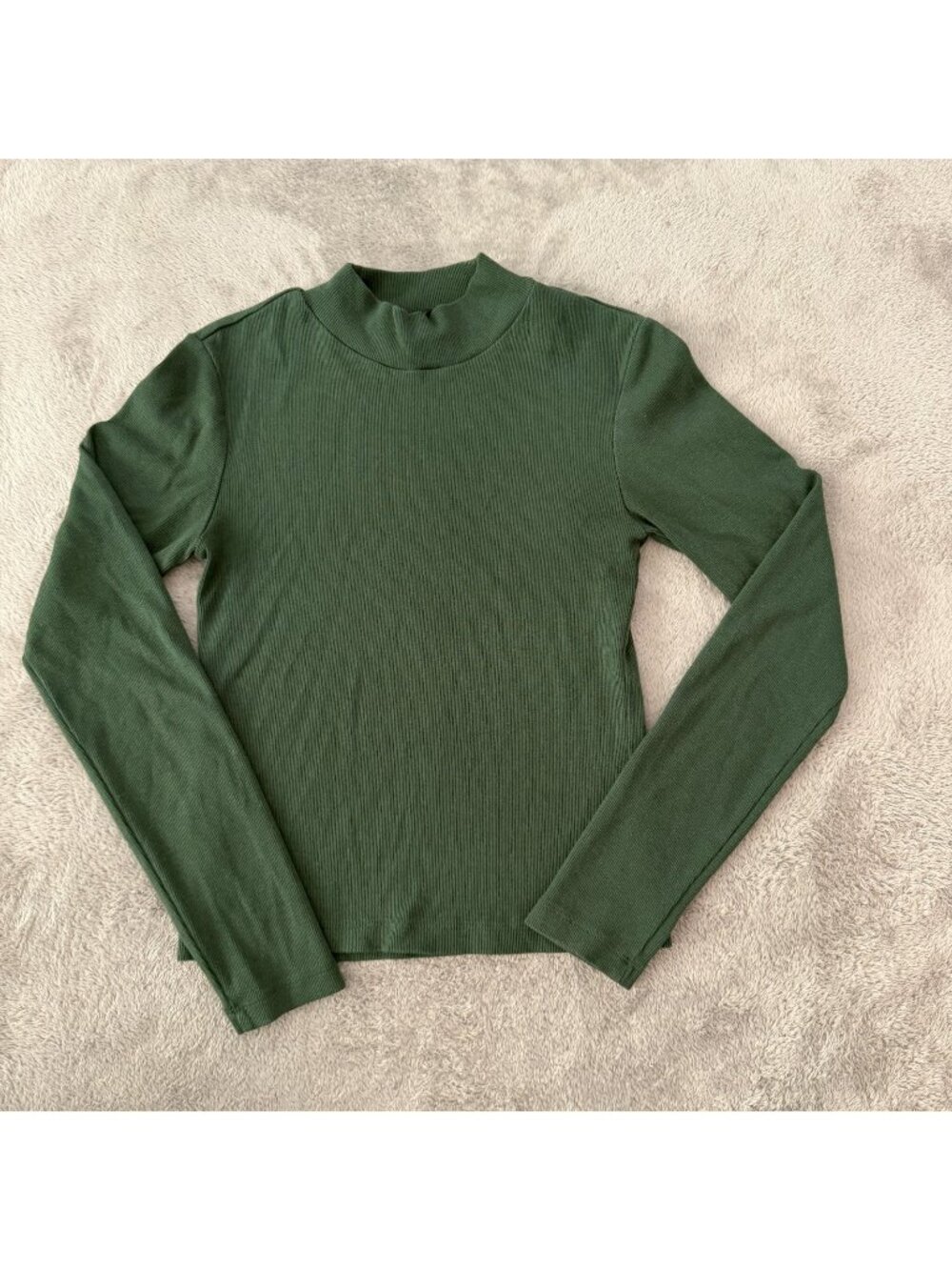Allsaints Green Ribbed Fitted Long Sleeve Mock Neck Shirt MEDIUM Womens